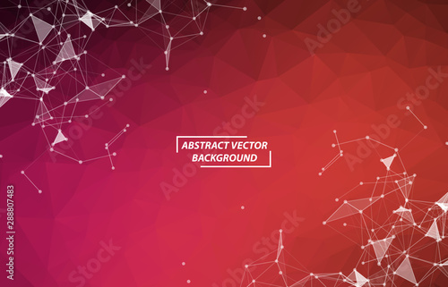 Abstract Red Polygonal Space Dark Background with Connecting Dots and Lines , Futuristic Design.