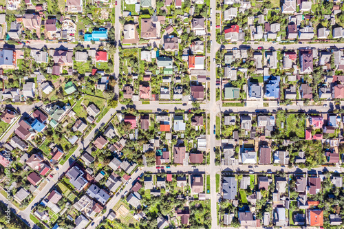 top view aerial photo from flying drone of suburb residential area