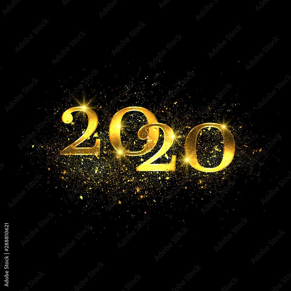 2020 Sparkling golden numbers, glitter dust, shiny particles. Festive new year background 2020 Sparkling golden numbers, glitter dust, shiny particles. Festive new year background