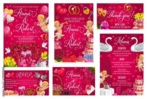 Wedding ceremony invitation, rsvp card. Vector