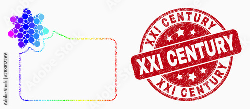 Dotted spectrum new folder mosaic pictogram and XXI Century seal. Red vector rounded distress watermark with XXI Century caption. Vector collage in flat style.