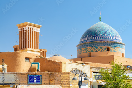 Windcatcher tower and dome of Seyed Rokn Addin Mausoleum, Yazd photo
