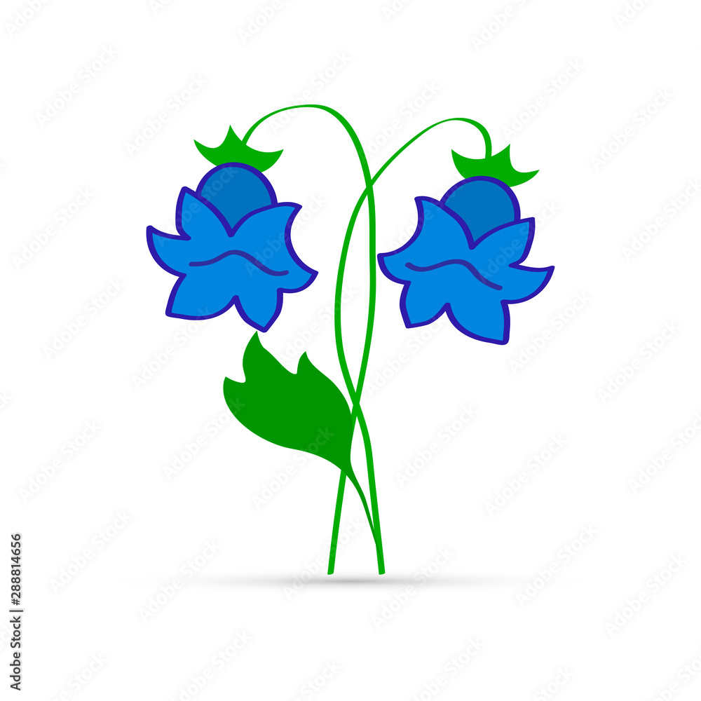 blue bellflower wit green leaf icon, vector illustration blue bellflower wit green leaf icon, vector illustration
