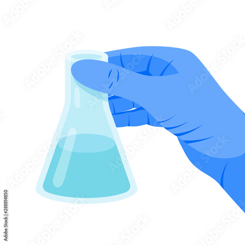 Flask in hand witn glove on white