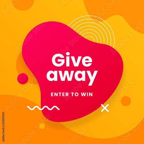 Giveaway social media poster template design with liquid fluid badge background and modern abstract geometric shape ornament vector illustration