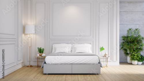 Master bedroom interior ,cozy space , modern classic design ,3d render