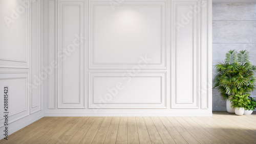 Empty room modern classic interior no people  white wall and wood floor 3d render