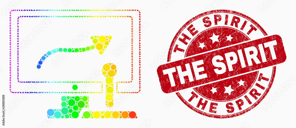 Pixel rainbow gradiented remote control display mosaic pictogram and The Spirit stamp. Red vector rounded textured seal with The Spirit title. Vector composition in flat style. Pixel rainbow gradiented remote control display mosaic pictogram and The Spirit stamp. Red vector rounded textured seal with The Spirit title. Vector composition in flat style.