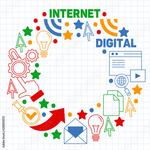 Digital marketing pattern with vector icons. Management, start up, business, internet technology.