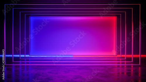 Modern Futuristic neon light ,with blackground,and concrete floor,ultraviolet concept,3d render