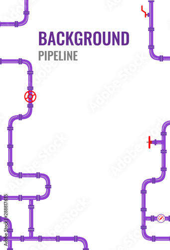 Vertical Industrial background with Purple pipes for water, gas, oil, sewage.Vector illustration in a flat style.