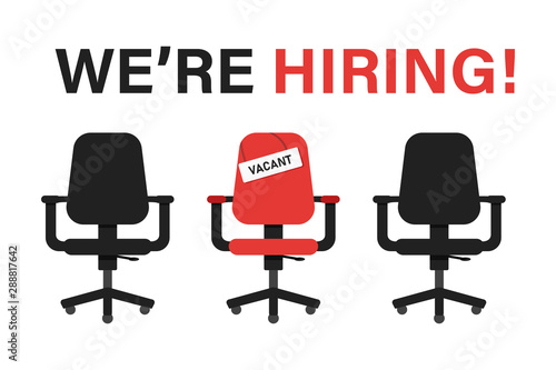 We're hiringisolated vector banner. Job search concept. New vacant vector design. Job interview recruitment.