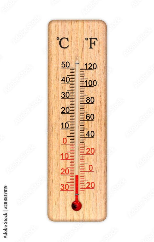 Wooden celsius and fahrenheit scale thermometer for measuring air  temperature. Thermometer isolated on white background. Air temperature  minus 20 degrees celsius Stock Photo | Adobe Stock