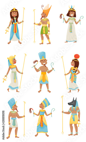 Set of egyptian pharaohs. Vector illustration on a white background.