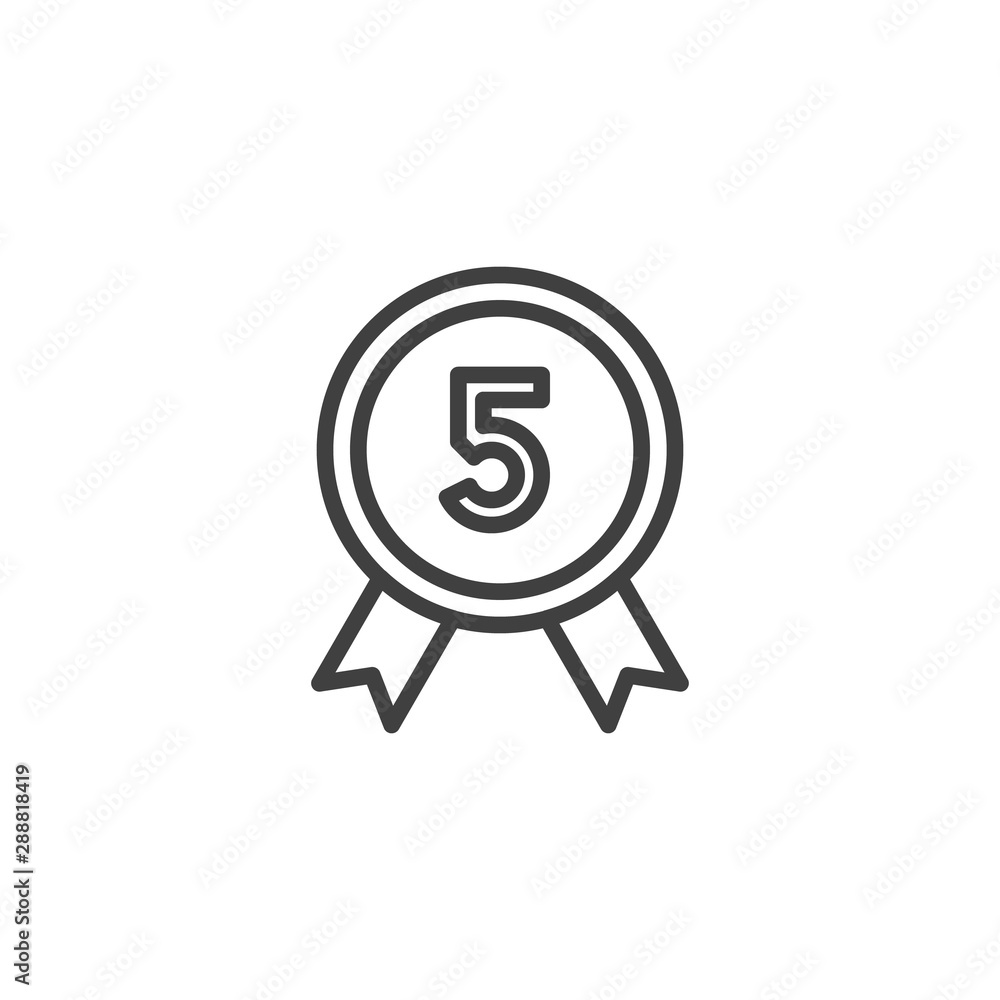 Five year warranty badge line icon. linear style sign for mobile concept and web design. 5 year guarantee certificate outline vector icon. Symbol, logo illustration. Vector graphics Five year warranty badge line icon. linear style sign for mobile concept and web design. 5 year guarantee certificate outline vector icon. Symbol, logo illustration. Vector graphics