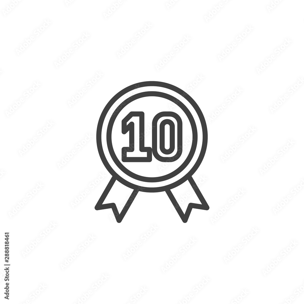 Ten year warranty badge line icon. linear style sign for mobile concept and web design. 10 year guarantee certificate outline vector icon. Symbol, logo illustration. Vector graphics Ten year warranty badge line icon. linear style sign for mobile concept and web design. 10 year guarantee certificate outline vector icon. Symbol, logo illustration. Vector graphics