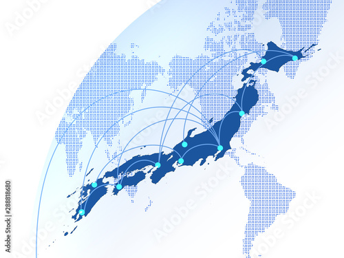 日本地図　日本経済　経済成長　ビジネスイメージ　グローバル　地図　世界販売