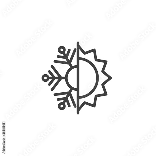 Thermal and cold resistant line icon. Snowflake and sun linear style sign for mobile concept and web design. Heat and frost insulation outline vector icon. Symbol, logo illustration. Vector graphics