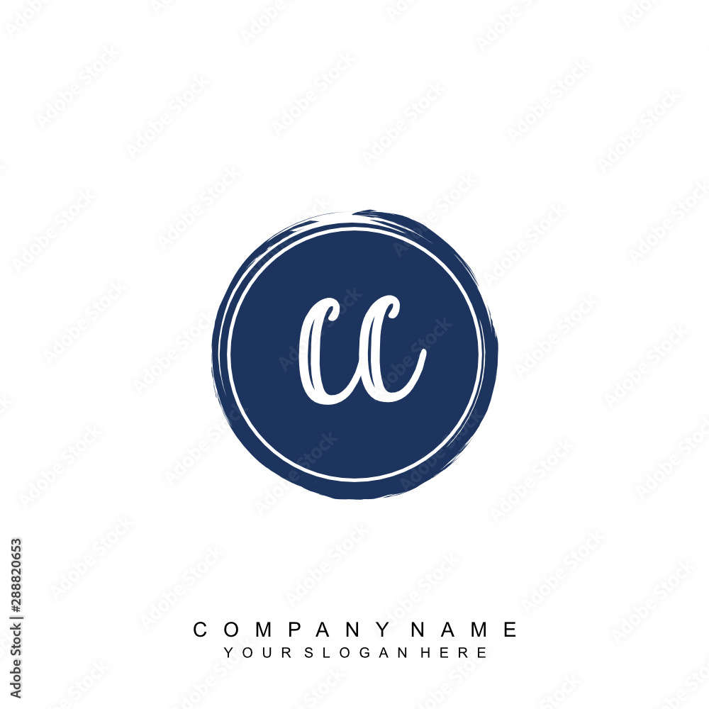 CC initials handwriting logo, with brush template and brush circle