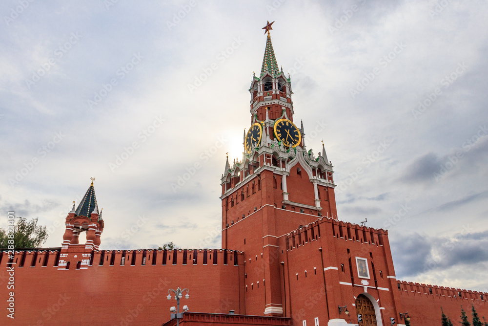 Spasskaya tower of Kremlin on Red Square in Moscow, Russia