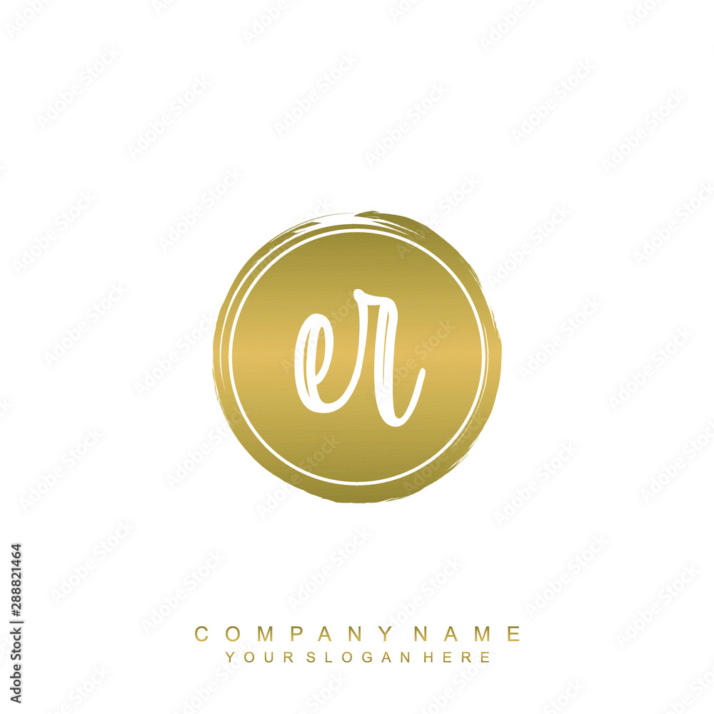 ER initials handwriting logo, with brush template and brush circle