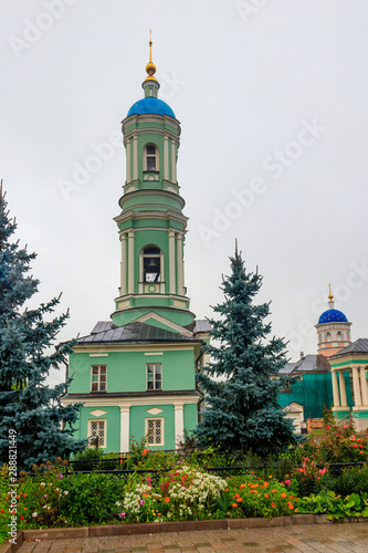 Belfry of Optina Monastery. Optina Pustyn (literally Opta's hermitage) is an Eastern Orthodox monastery near Kozelsk in Russia