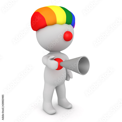 Obraz na plátně 3D Clown with rainbow wig and honk horn