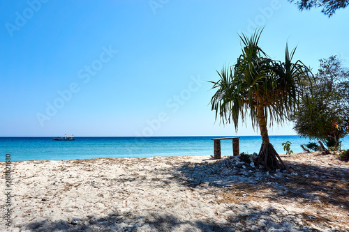 TRAWANGAN  INDONESIA - AUGUST.15.2019  Chairs at the beach in Gili Trawangan