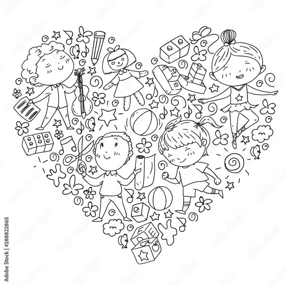Painted by hand style pattern on the theme of childhood. Vector illustration for children design.Drawing by black pen on notebook. Painted by hand style pattern on the theme of childhood. Vector illustration for children design.Drawing by black pen on notebook.