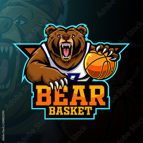 Bear basketball player mascot logo design