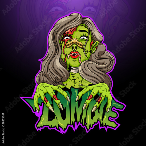 Scary zombie female cartoon head