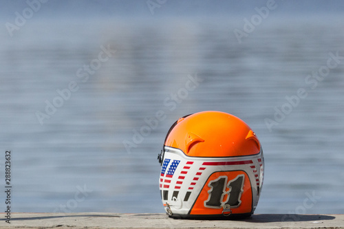 Protective helmet. Water motor sport. Formula on the water. Speed boat racing. Extreme leisure. Equipment at professional competitions. World Water Racing Championship. Motorized American Helmet.