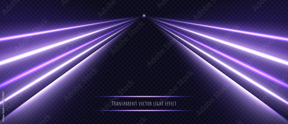 Violet neon light effect isolated on transparent background. Dynamic purple slow shutter speed effect. Abstract luminescent lines vector illustration. - obrazy, fototapety, plakaty 