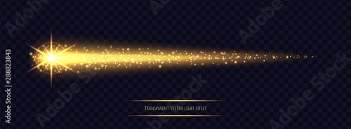 Magic golden star light effect isolated on transparent background. Luminescent stardust with bright bokeh and sparkles. Vector illustration.