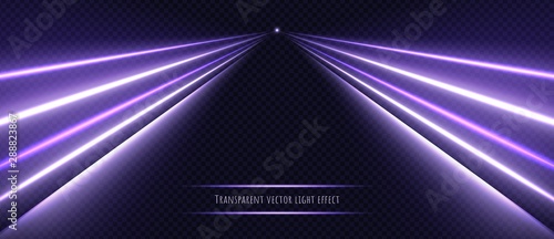 Violet neon light effect isolated on transparent background. Dynamic purple slow shutter speed effect. Abstract luminescent lines vector illustration.