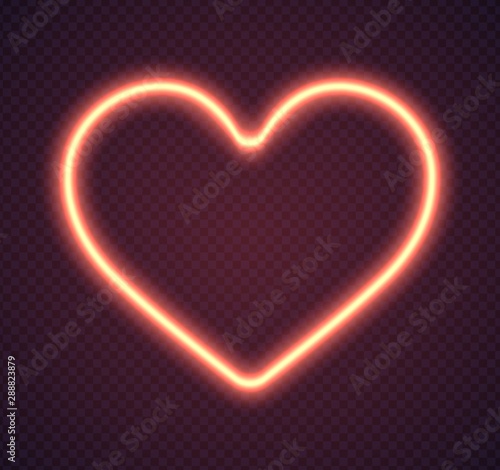 Neon heart with glowing light effect. Retro fluorescent red neon heart sign. Happy Valentine's Day design element. Vector illustration.