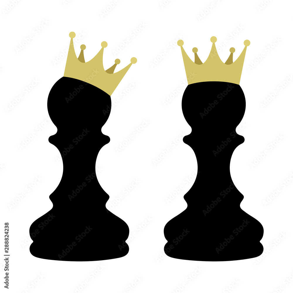 Pawn with a crown. Pawn vector illustrations set.