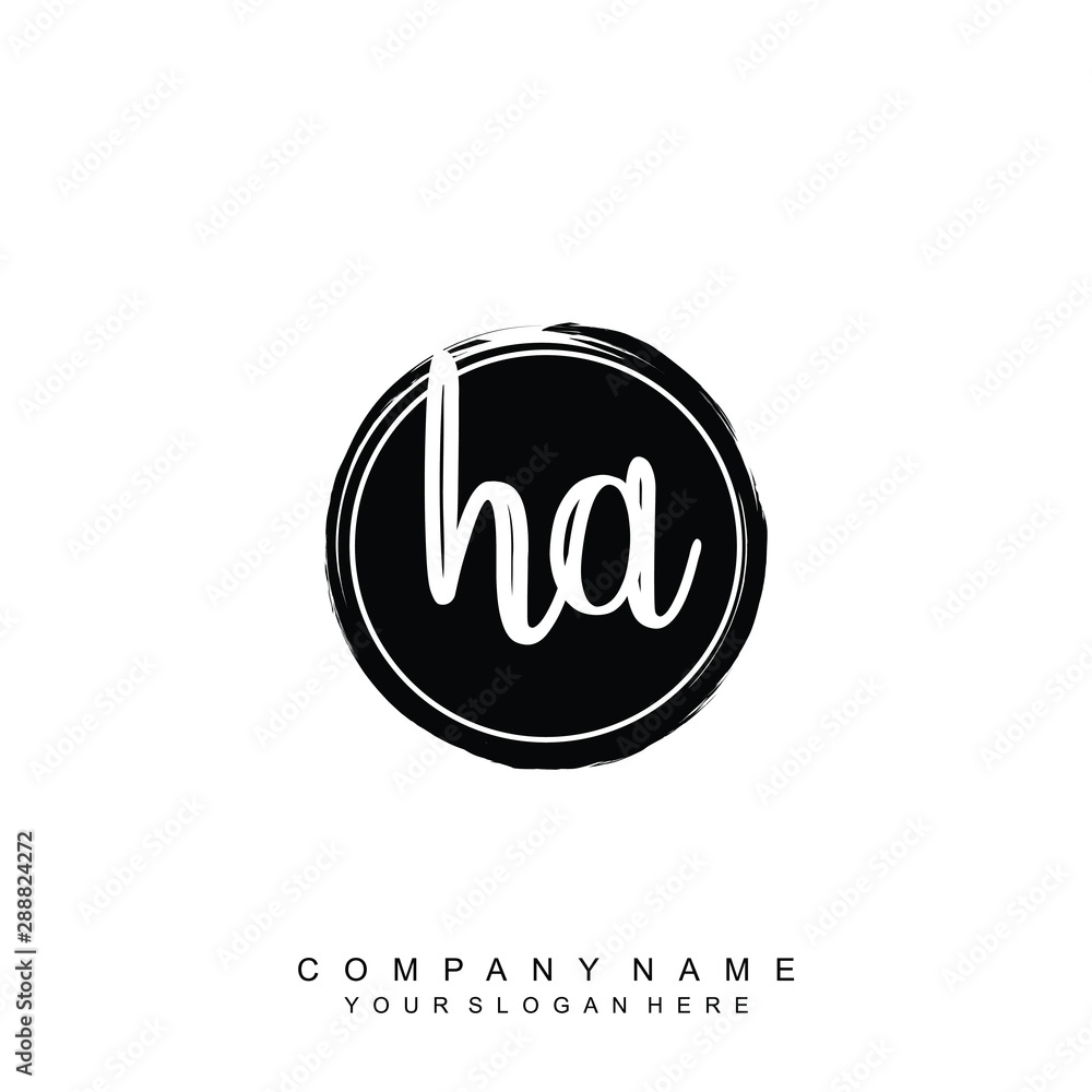 HA initials handwriting logo, with brush template and brush circle HA initials handwriting logo, with brush template and brush circle