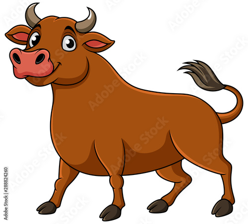 Cartoon happy brown bull standing