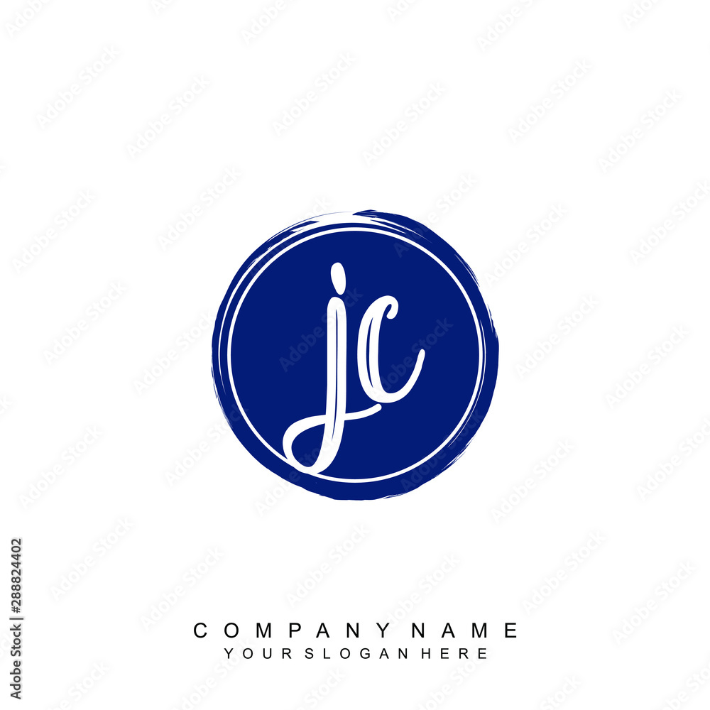 JC initials handwriting logo, with brush template and brush circle JC initials handwriting logo, with brush template and brush circle