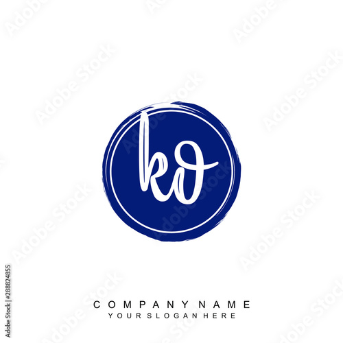 KO initials handwriting logo, with brush template and brush circle