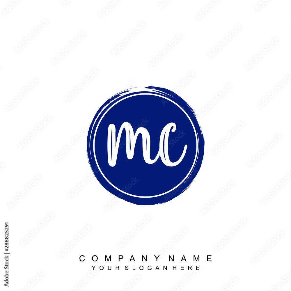 Fototapeta premium MC initials handwriting logo, with brush template and brush circle
