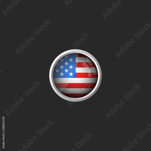 Free Download American flag round 3d icon, glass material metal frame, USA national colors design element mockup - GFXLoad