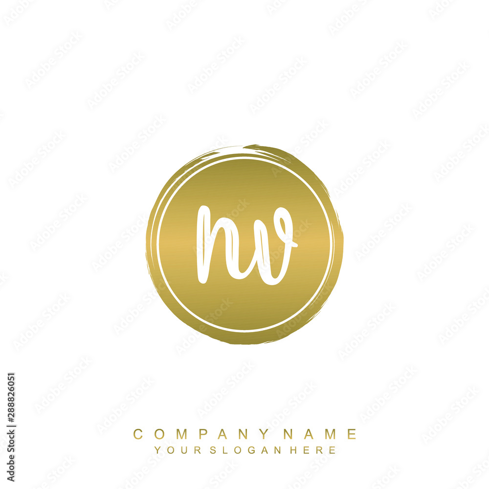 NV initials handwriting logo, with brush template and brush circle NV initials handwriting logo, with brush template and brush circle