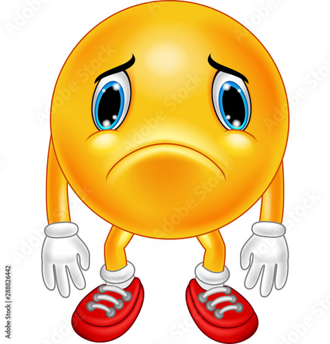 Cartoon sad emoticon on white background
