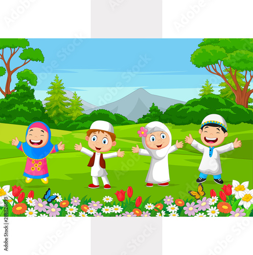 Happy Muslim Kids playing in the park