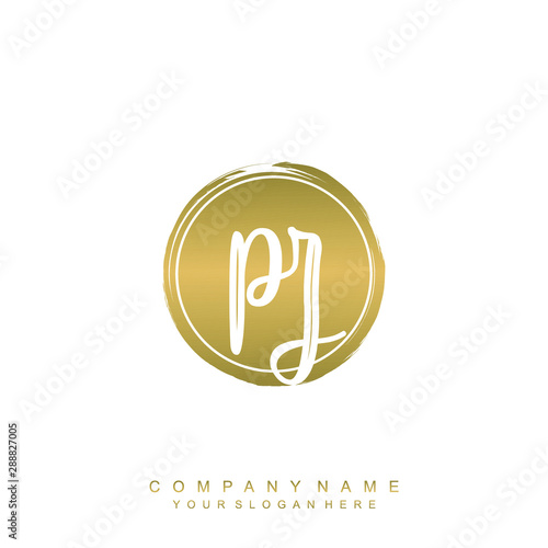 PZ initials handwriting logo, with brush template and brush circle