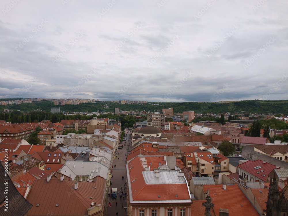 top view of the streets of the old town with tiled roofs