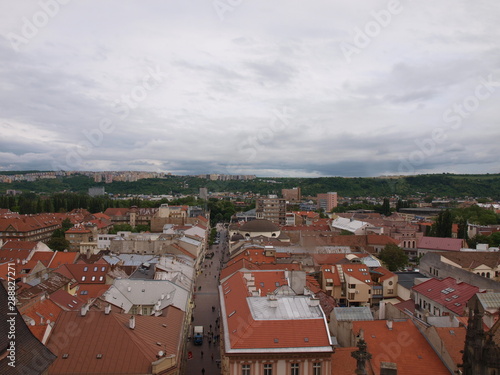 top view of the streets of the old town with tiled roofs