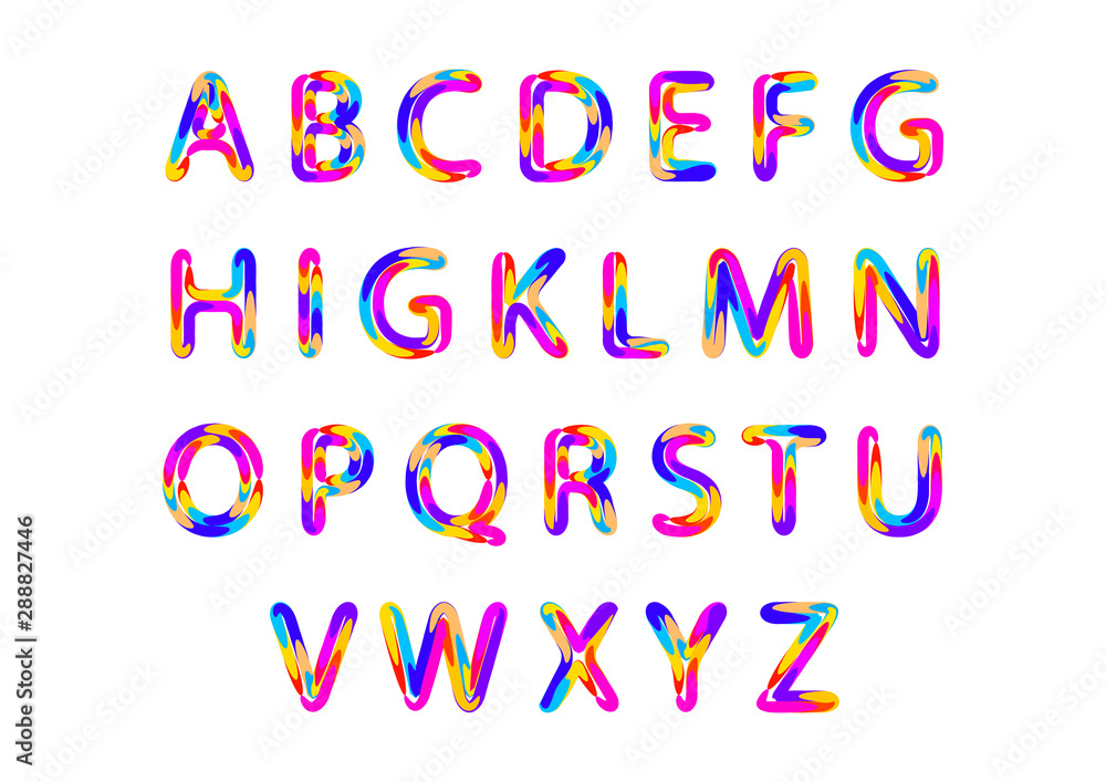 Stylized vector font. Alphabet with letters from A to Z. ABC art alphabet illustration.